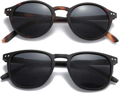 Polarized Sunglasses for Women Men: Retro Shades round | Square Frame UV Protection 2 Pack