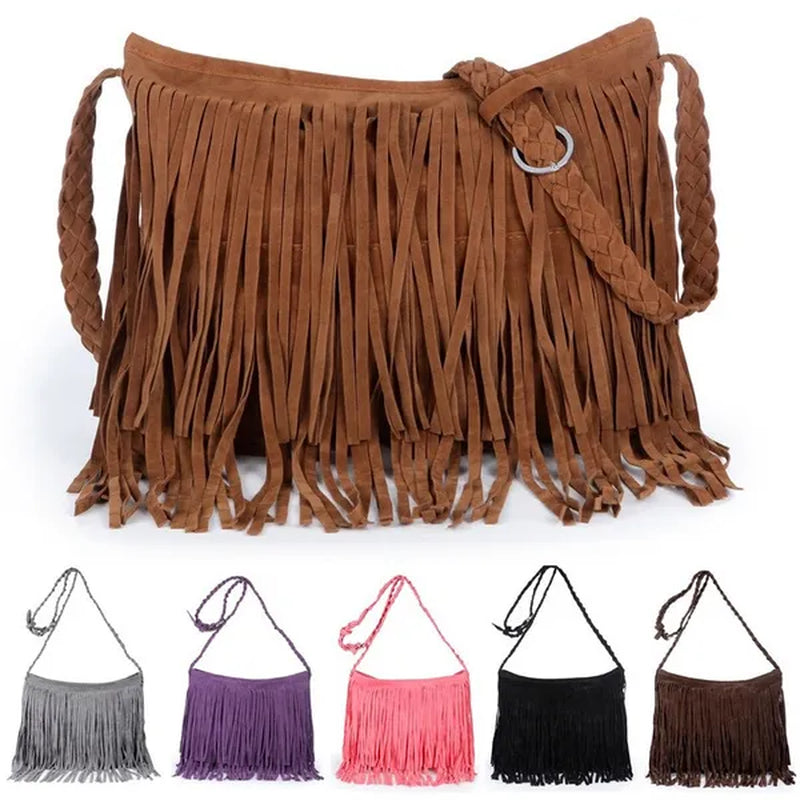 Womens Fashion Faux Suede Fringe Tassel Shoulder Bag Beach Handbags Messenger Bag（6 Colors）