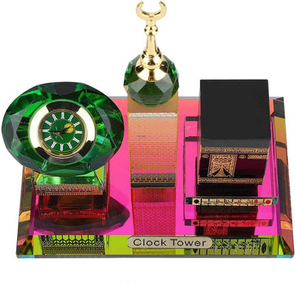 Crystal Collectible Figurines for Home Decor Muslim Kaaba Clock Tower Model for Desktop Ornament Islamic Architecture Muslim Religious Supplies