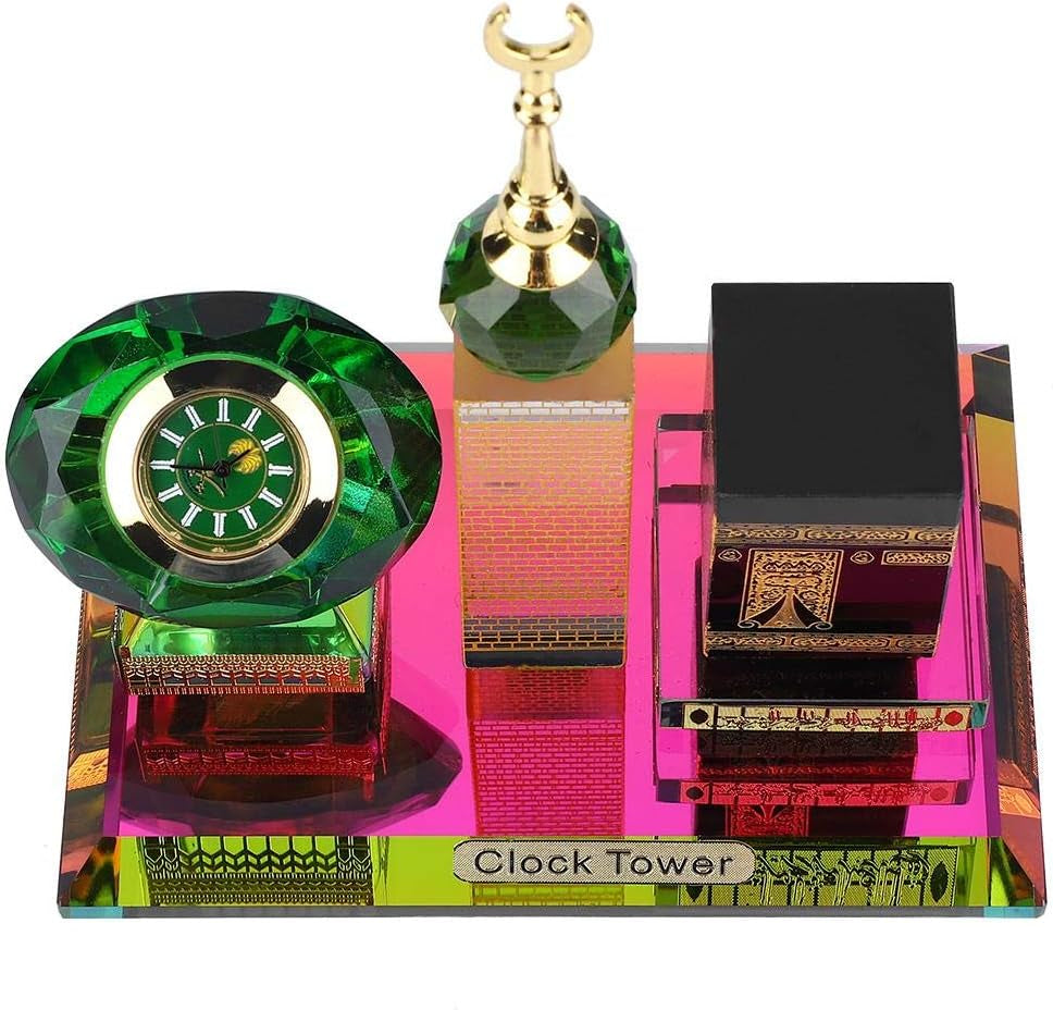 Crystal Collectible Figurines for Home Decor Muslim Kaaba Clock Tower Model for Desktop Ornament Islamic Architecture Muslim Religious Supplies