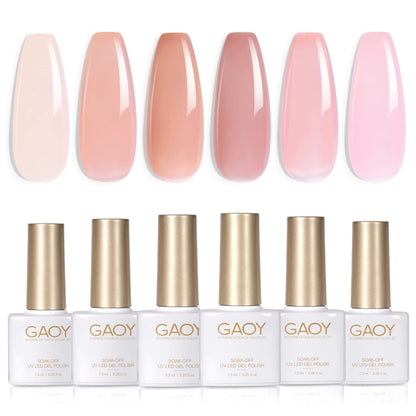 Nude Brown Fall Gel Nail Polish Set, 6 Colors White Beige Dark Tan Taupe Soak Off Gel Polish Kit for Salon and Nail Art DIY at Home