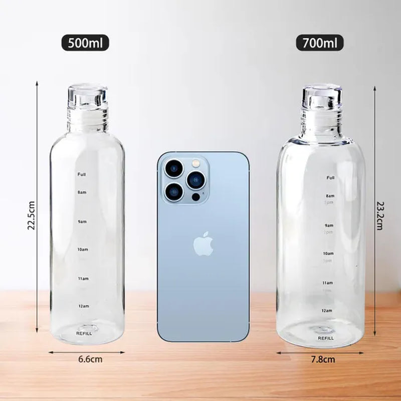 500/ 750ml PC Plastic Water Bottle with Time Marker Creative Large Capacity Leakproof Drink Bottle Gym Sport Water Bottles
