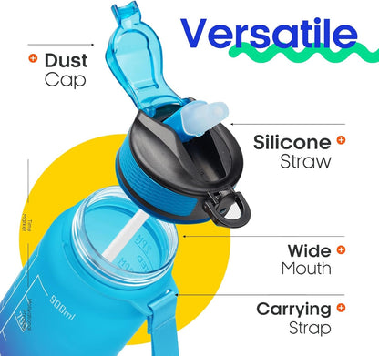 32Oz Large Leakproof BPA Free Drinking Water Bottle with Time Marker and Straw to Ensure You Drink Enough Water Throughout the Day for Fitness and Outdoor Enthusiasts