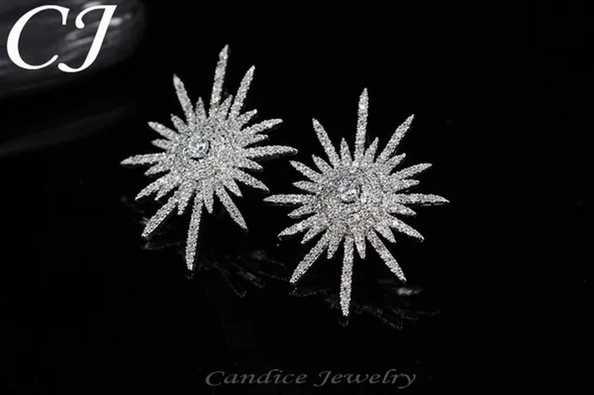 CANDICE 925 Sterling Silver Plating Hypoallergenic Snowflake Cubic Zirconia Stones Big Stud Earrings For Women Girls Wedding Party Jewelry