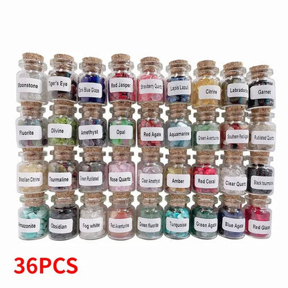 36PCS Gemstones Bottles Crystals and Healing Stones Witchcraft Supplies Crystals Chakra Healing Crystals Bulk Crystals Witchy Room décor