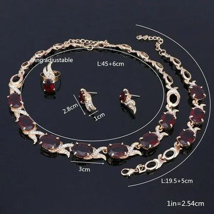 Women Gold Plated Crystal Zircon Ruby Pendant Wedding Party Necklace Bracelet Ring Earring Jewelry Sets