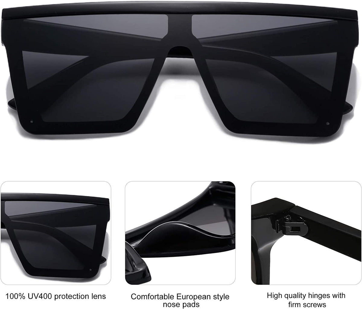 Square Big Sunglasses Women Thick Frame Flat Top Mirrored Sunnies Shades Goggle Siamese Lens SJ2117