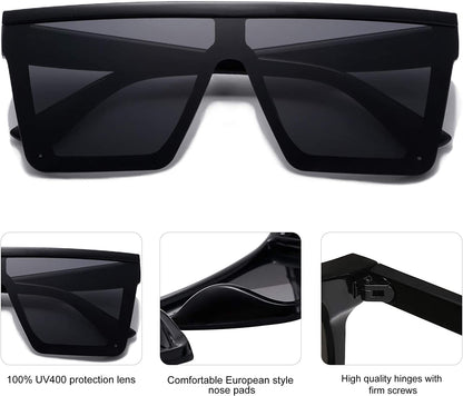 Square Big Sunglasses Women Thick Frame Flat Top Mirrored Sunnies Shades Goggle Siamese Lens SJ2117