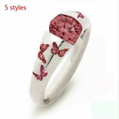 Latest Creative Lady Fashion Fresh Butterfly Ring  Elegant Temptation Princess Engagement Wedding Ring Anniversary Gift Birthday Party Jewelry Size US5-11 (6 colors)
