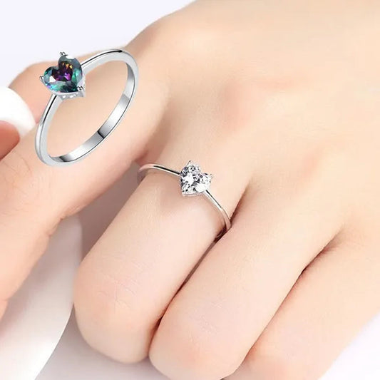 Luxury Cut Mystic Fire Rainbow Topaz Cocktail Rings White Sapphire Heart-shaped Rings Gold-plated Fashion New