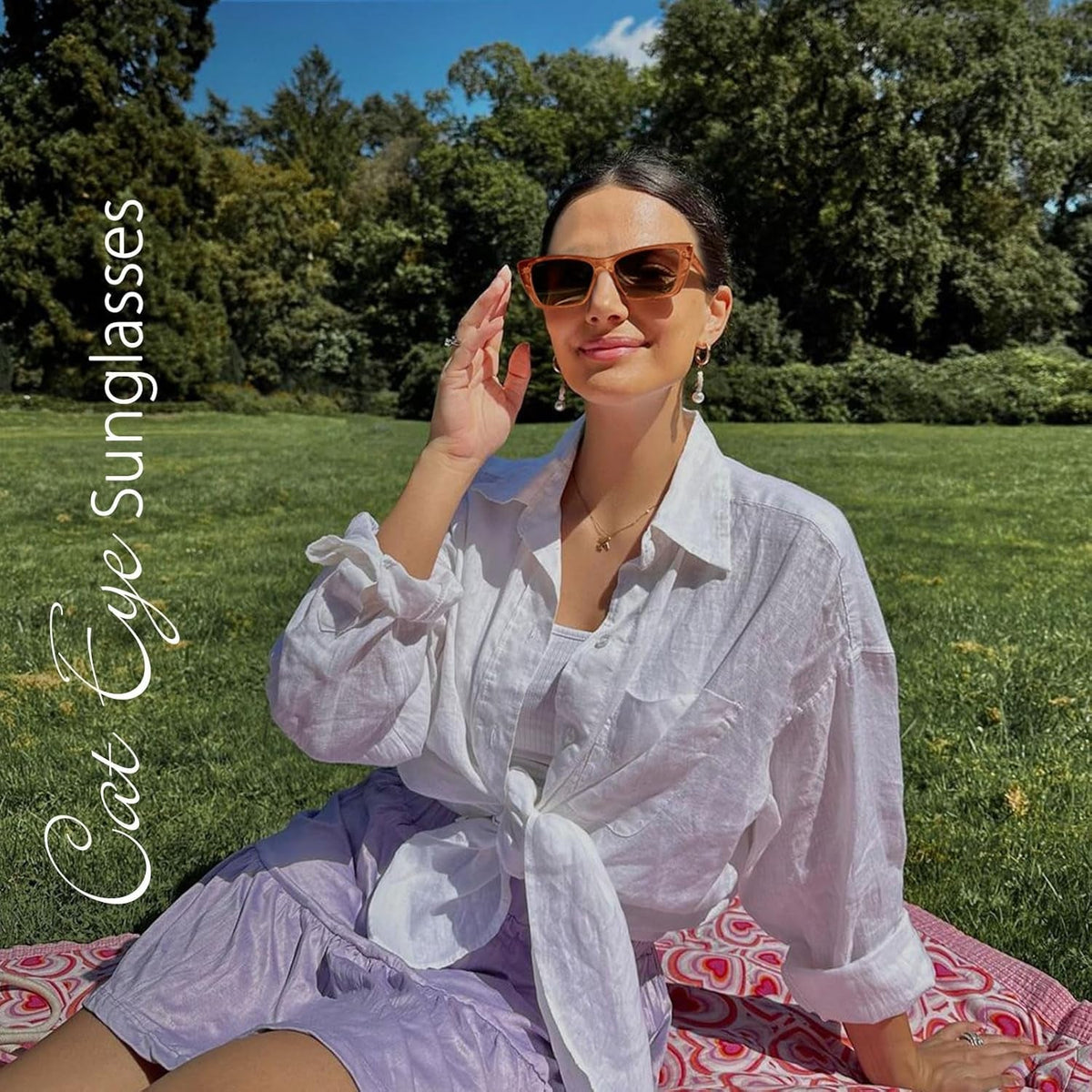 Narrow Small Vintage Polarized Cat Eye Sunglasses for Women