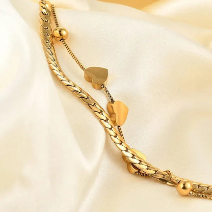 Women's Chain Bracelets 18K Gold Plated Stainless Steel Classic Heart Double Layer Tennis Bracelet Adjustable Bangle for Women