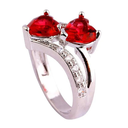 Exquisite 925 Sterling Silver Double Love Heart Rings Natural Sapphire Gemstones Crystal Diamond Wedding Engagement Ring Jewelry Accessories