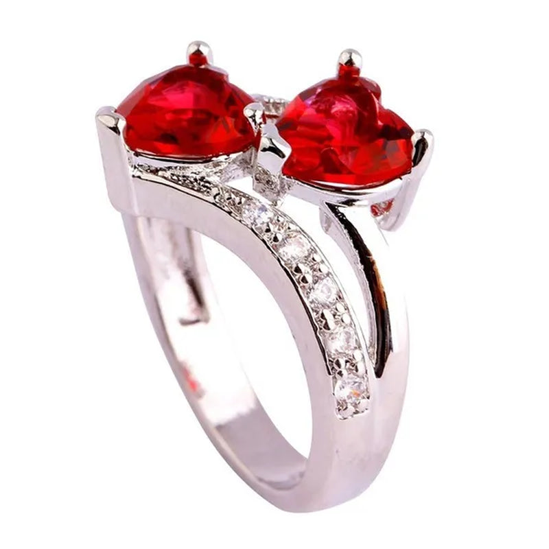 Exquisite 925 Sterling Silver Double Love Heart Rings Natural Sapphire Gemstones Crystal Diamond Wedding Engagement Ring Jewelry Accessories