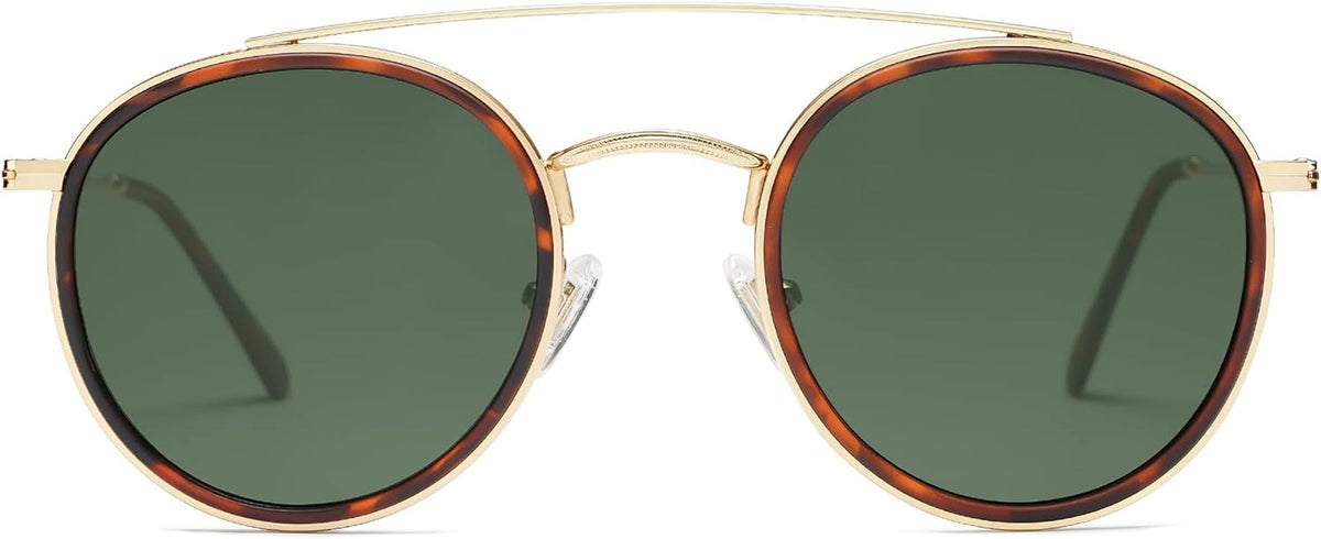 Retro Round Double Bridge Polarized Sunglasses for Women Men Vintage Circle UV400 Sunnies SJ1104