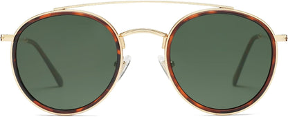 Retro Round Double Bridge Polarized Sunglasses for Women Men Vintage Circle UV400 Sunnies SJ1104