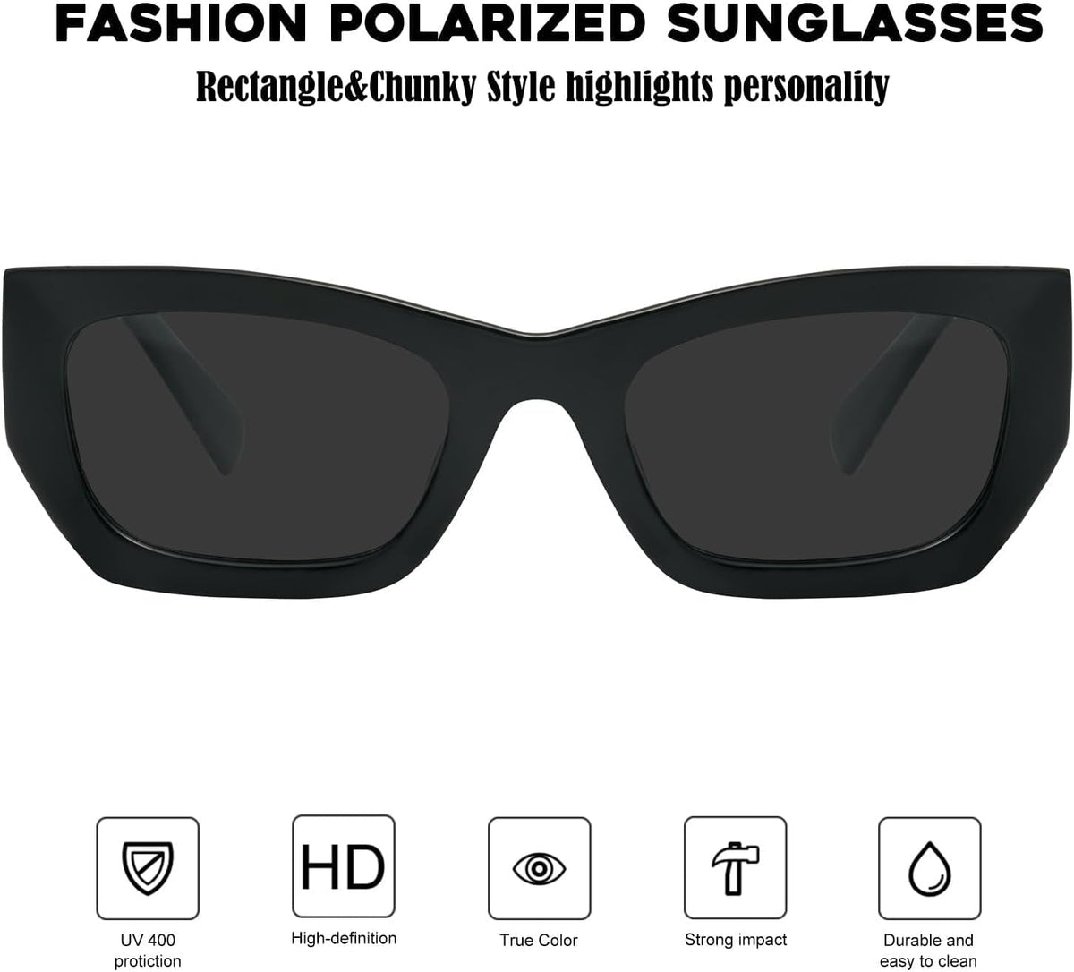 Retro Cat Eye Rectangle Polarized Sunglasses for Women Chunky Style MS52370