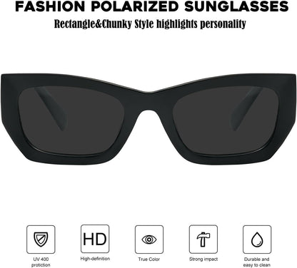 Retro Cat Eye Rectangle Polarized Sunglasses for Women Chunky Style MS52370