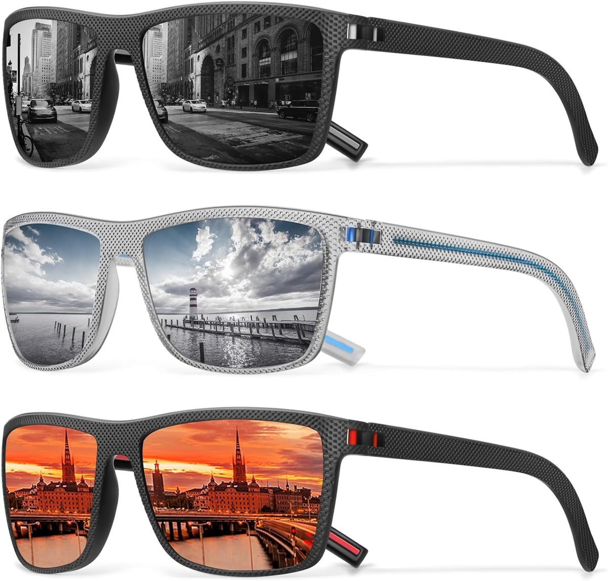 Square Polarized Sunglasses for Men Vintage Style Driving Travel Sun Glasses Lightweight Frame UV Protection Goggles