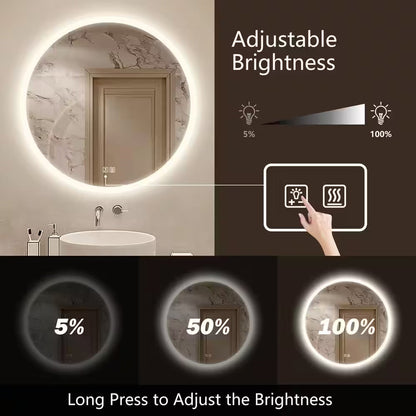 36 In. W X 36 In. H round Frameless LED Light with 3-Color and Anti-Fog Frosted Edge Wall Mounted Bathroom Vanity Mirror