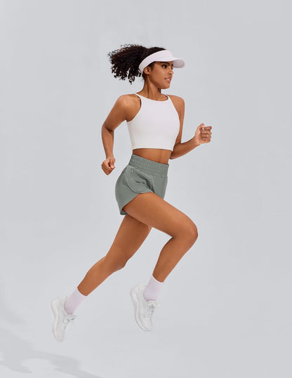 Women'S Athletic Shorts for Gym Workout Running Short with High Waisted Zip Pockets