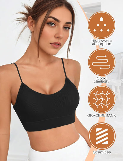 2-4PCS Women'S V-Neck Padded Seamless Straps Bralette, Everyday Basic Sleeping Bra, Sports Bras for Women, Sports Bra