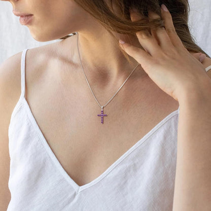 Cross Necklace Sterling Silver Crucifix Pendant Gemstones Jewelry for Women