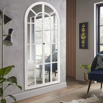 31.5 In. W X 71 In. H Oversize Classic Arched Solid Wood Framed White Floor Mirror