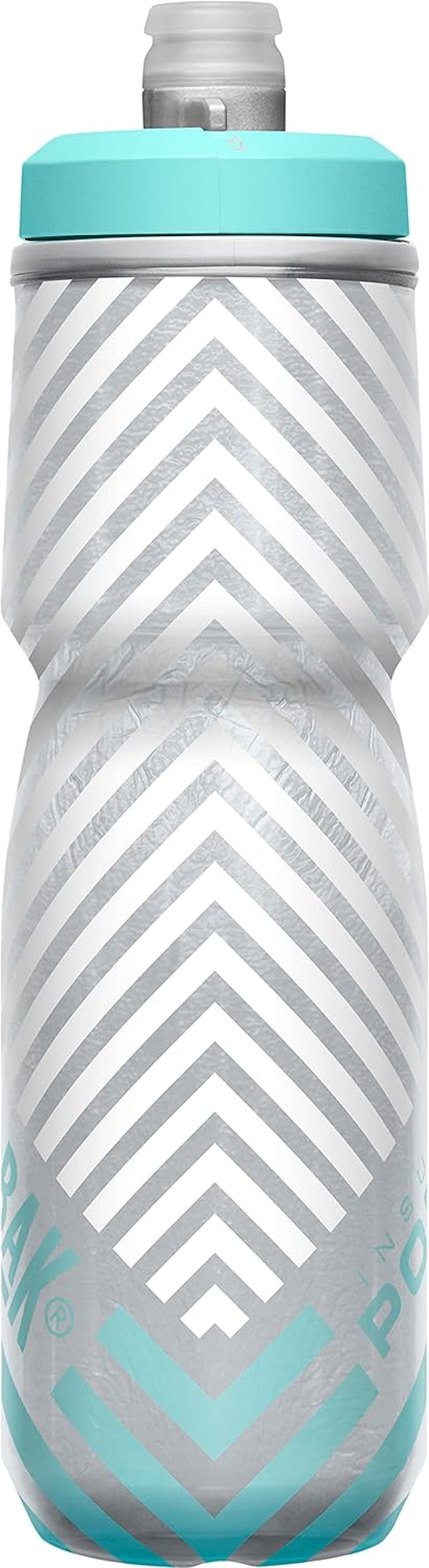 Podium Chill Insulated Bike Water Bottle - Easy Squeeze Bottle - Fits Most Bike Cages - 24Oz, Grey/Teal Stripe