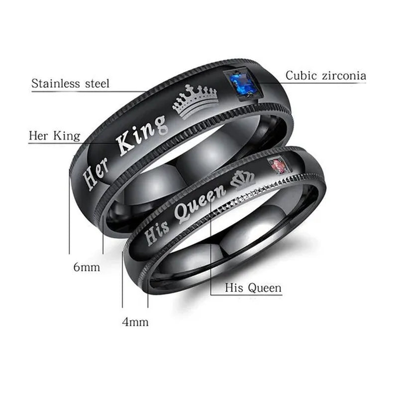 His Queen and Her King Stainless Steel Couple Ring Engagement Wedding Ring for Lovers Anniversary Valentine's Gift Christmas Gifts