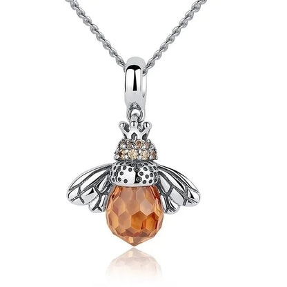 Fashion 925 Sterling Silver Queen Bee Crystal Gemstone Cubic Zirconia Ring Earrings Necklace Bracelet Jewelry Set CZ Charm Women Bridal Engagement Wedding Jewelry Set Gift