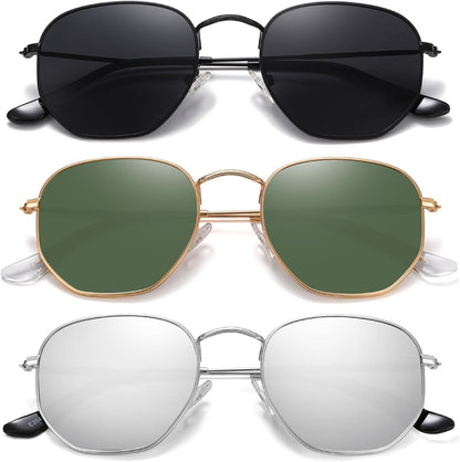 Polarized Hexagon Sunglasses for Women Men Polygon Square Sun Glasses UV400 Protection Metal Frame