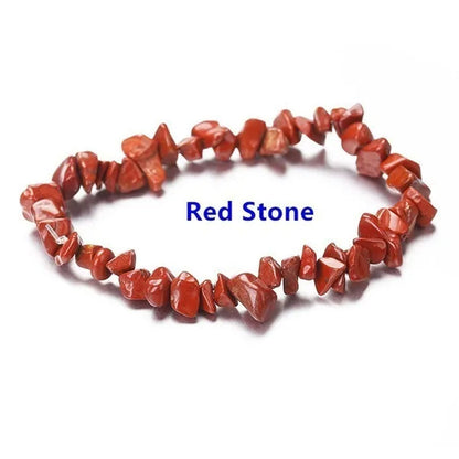 Natural Crystal Chakras Bracelet Natural Gemstone Chips Jewelry Bracelet Amethyst Red Agate Carnelian White Crystal Turquoise Citrine Bracelet (Adjustable Size)