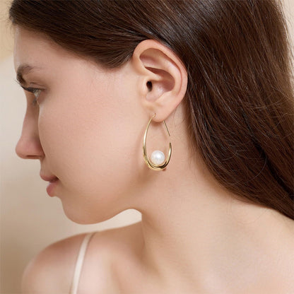 14K Gold Plated Lightweight Pearl Earrings,Trendy Jewelry,Teardrop Hoop Earrings for Women,Pearl Drop Earrings,Elegant Jewelry for Gifts