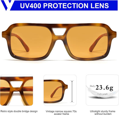 Retro 70S Square Aviator Sunglasses for Women Men Vintage Trendy Rectangle Sun Glasses VL9816