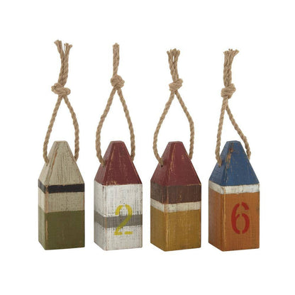 Multi Colored Wood Buoy Sculpture with Rope Accents (Set of 4)