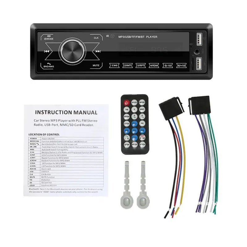 1DIN Touch Car Stereo 12V In-Dash Auto Radio Car MP3 Player Audio Music Stereo with Remote Control Fm/Bluetooth/Usb/Sd/Aux-In Colorful Lights +TF Card (Optional)