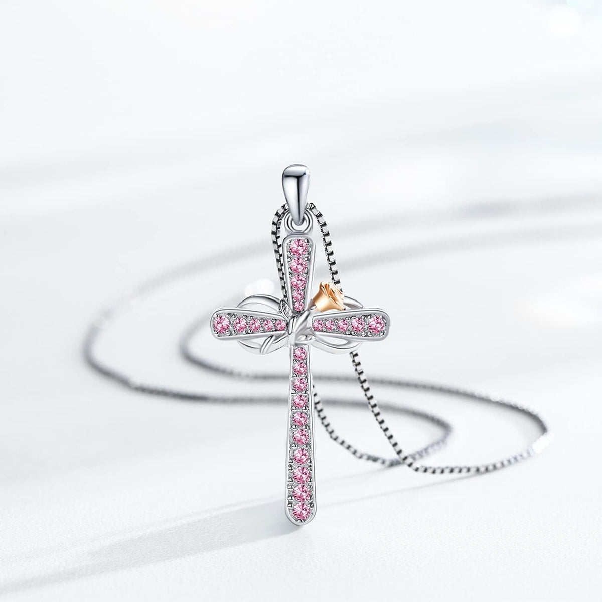 Cross Necklace for Women Sterling Silver Birthstone Pendant Necklace Rose Flower Infinity Cross Necklace Christian Religious Jewelry Birthday Gifts for Women Girls Daughter Friends
