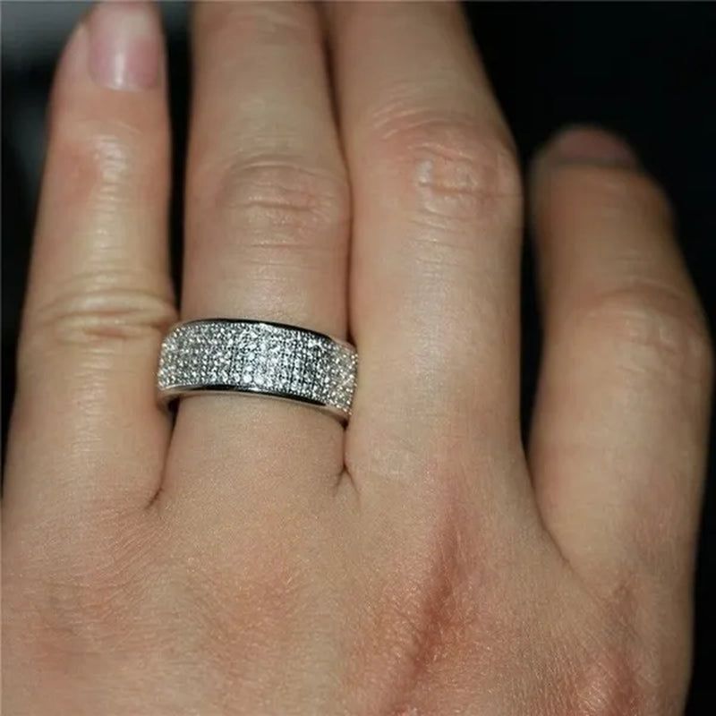 New Sparkling 925 Solid Sterling Silver White Sapphire Diamond Wedding Band Rings Engagement Anniversary Party Jewelry Size 5-12