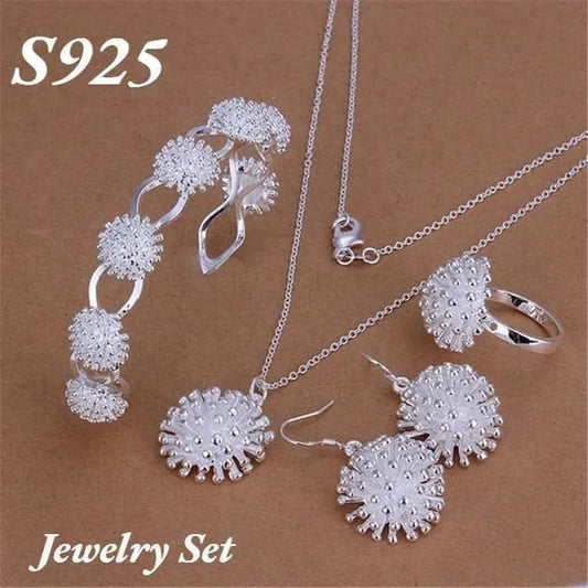 Luxury 925 Sterling Silver Necklace Earring Bracelet Rings Jewelry Set for Women Snowflake Pendant Bangle Hot Charm Fashion Party Gift