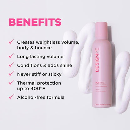 PUFF.ME Hair Volumizing Mousse | Lightweight & Flexible Hold Hair Mousse for Curls, Waves, or Straight Hair | Paraben & Sulfate-Free Hair Volumizer for Fine Hair with Vitamin B5 & E, 250Ml