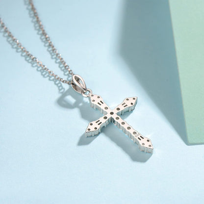 Cross Necklace for Women 925 Solid Sterling Silver Cubic Zirconia Flower Budded Cross Princess Pendant for Women, 18" Extender