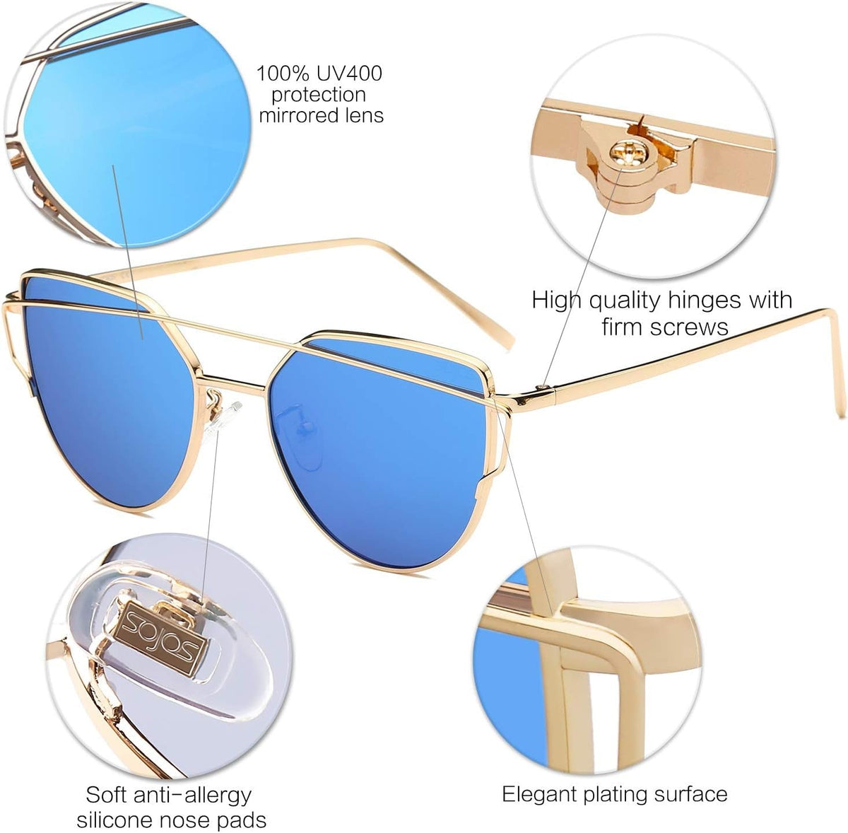 Cat Eye Sunglasses for Women Fashion Designer Style Mirrored Lenses