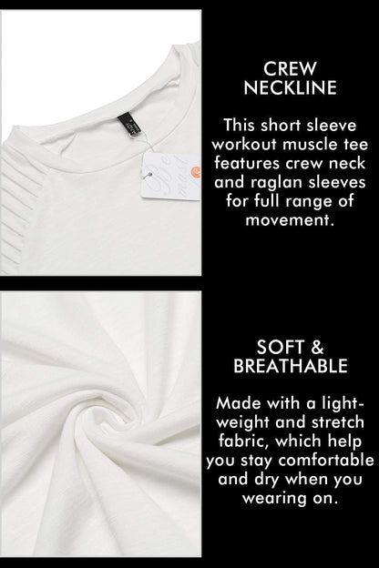 Men'S Muscle T-Shirt Pleated Raglan Sleeve Bodybuilding Gym Tee Short Sleeve Fashion Workout Shirts Hipster Shirt