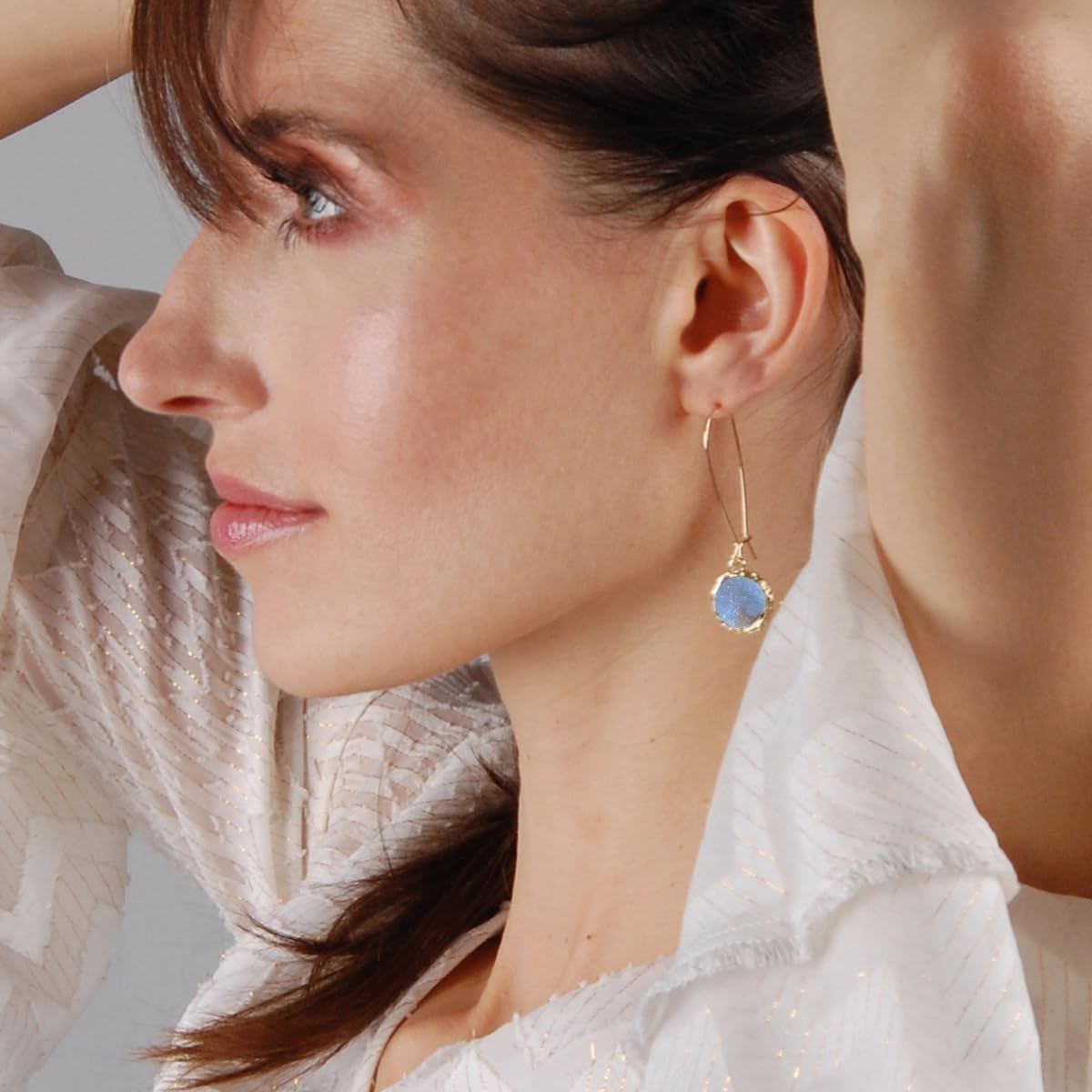 Humble Chic Simulated Druzy Threader Drop Earrings for Women - Gold, Silver, or Rose Gold Tone Trendy Boho Dangles with Sparkly Round Stone