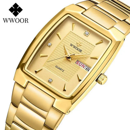 2021 Men's Watch WWOOR Top Brand Luxury Gold Blue Black Watch Men's Square Business Sports Quartz Waterproof Stainless Steel Watch Relogio Masculino