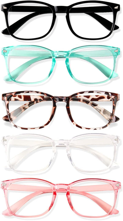 Blue Light Blocking Glasses, Computer Reading/Gaming/TV/Phones Glasses for Men Women,Anti Eyestrain UV Glare (5 Pair)