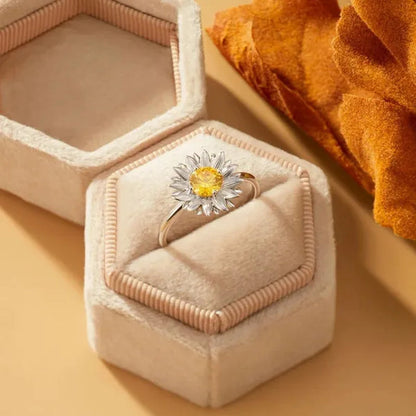 Luxury Fashion silver-plated Crystal Sunflower Diamond Ring Natural Water Drop Citrine Rings Ladies Elegant Glamorous Party Finger Jewelry Party Bride Wedding Engagement Ring Anniversary Gift
