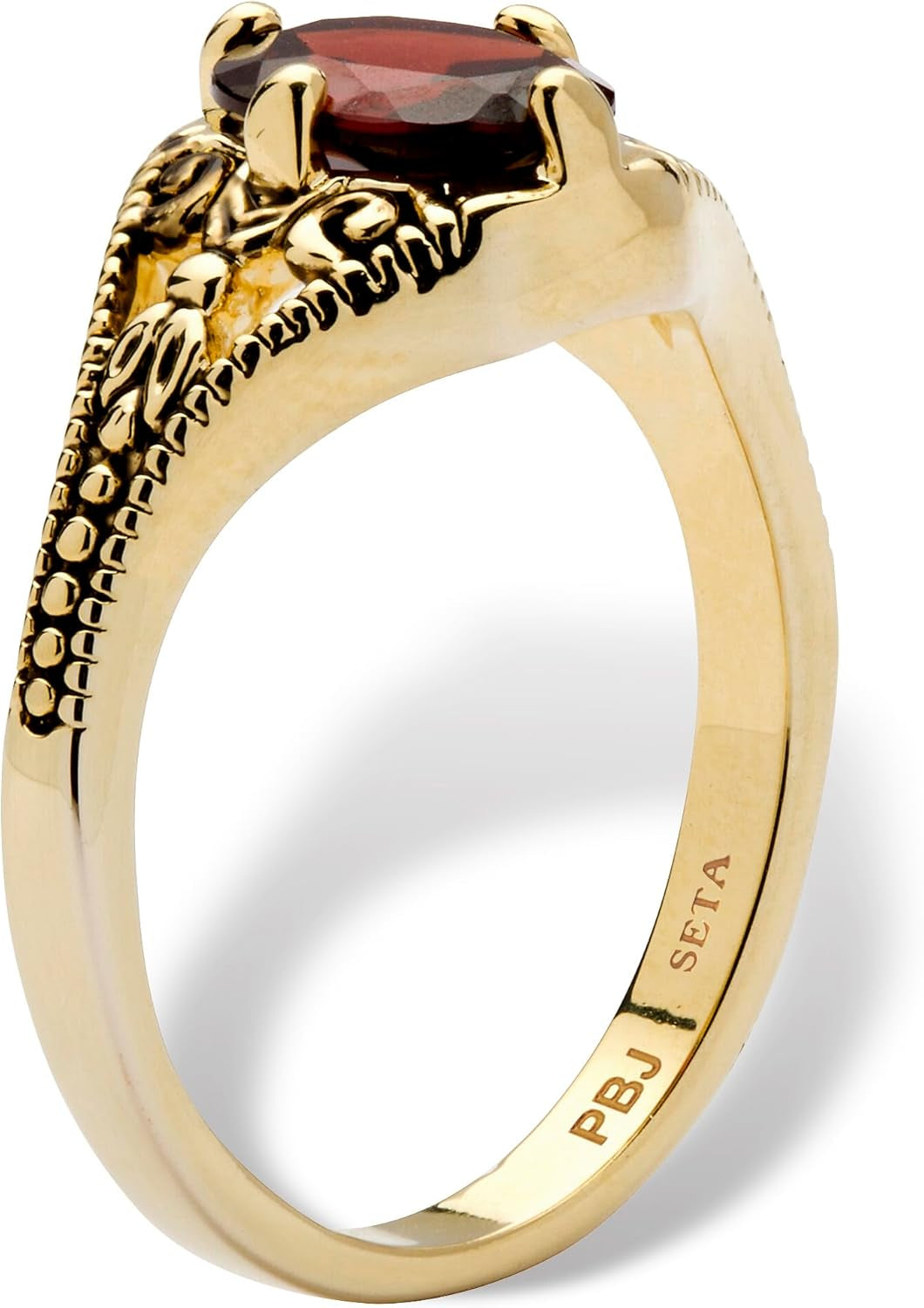 Palmbeach Yellow Gold-Plated Antiqued Oval Cut Genuine Red Garnet Vintage Style Ring Sizes 5-10