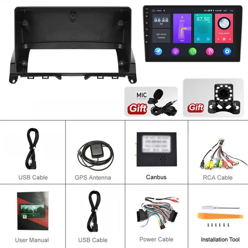 UNITOPSCI NEW 2Din Android 11 Car Stereo Radio 9'' HD Touch Screen Car MP5 Player Autoradio GPS Support WIFI Bluetooth Mirror Link FM/RDS Radio【For Mercedes-Benz C-Class 2007-2010】